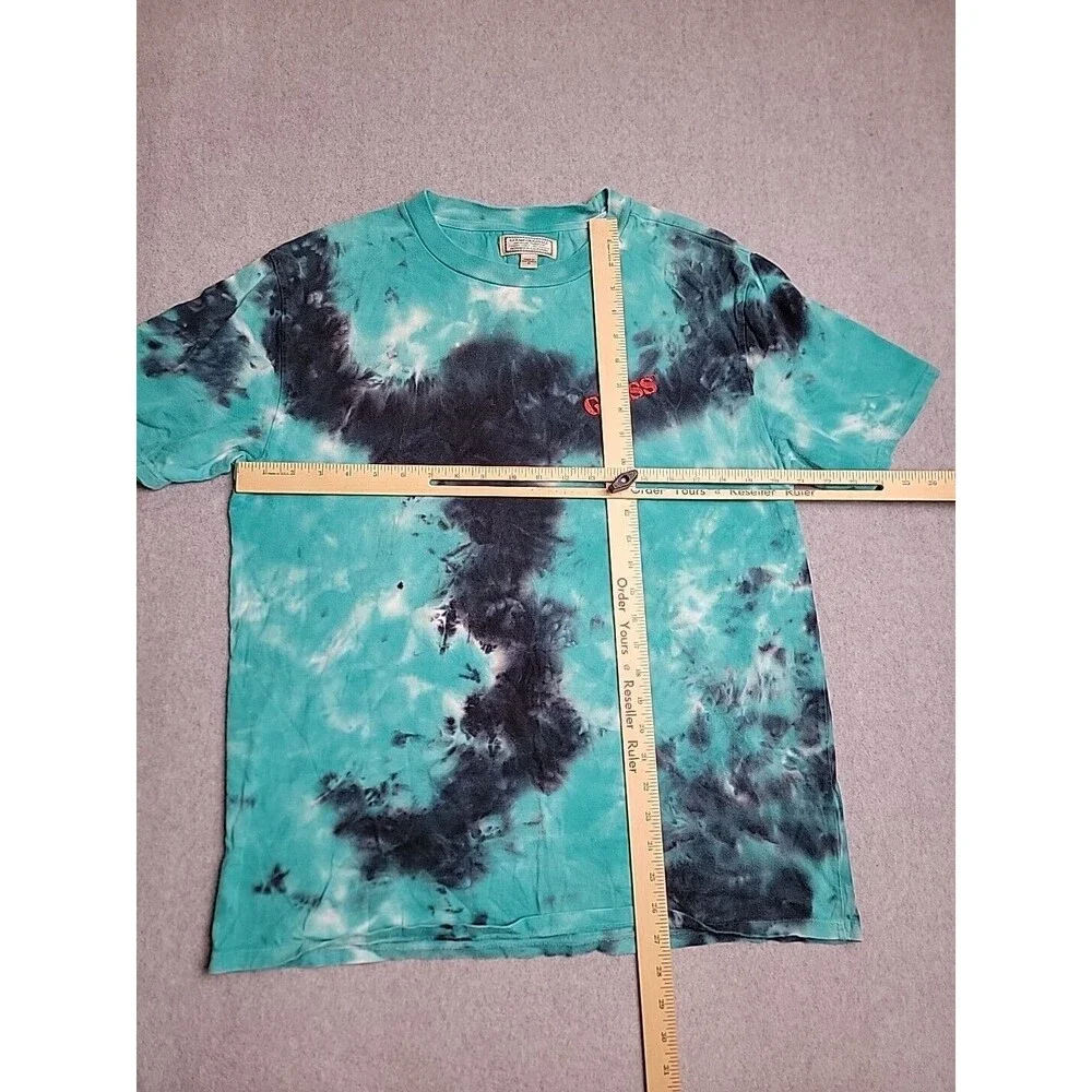 Vintage Guess Shirt Mens M Blue Black Tie Dye Graphic Flag Embroidered 90s - Picture 11 of 15